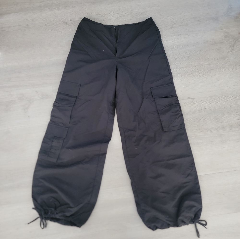Zara Pants Women's Baggy Cargo Barrel Leg Oversize Parachute Joggers S. Black
